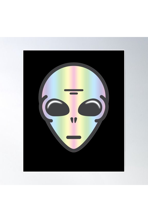 Alien Head T Shirt - Holographic Glow Effect Poster Wall Art, Modern Wall Decor For Living Room Bedroom, 12x18 UNFRAMED