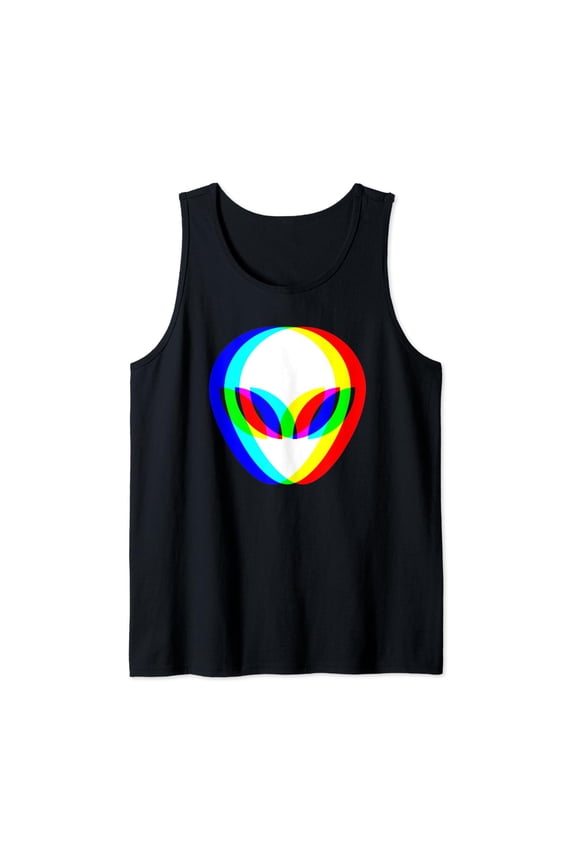 Alien Head Trippy Vaporwave Techno Rave Edm Music Festival Tank Top Size S-3XL