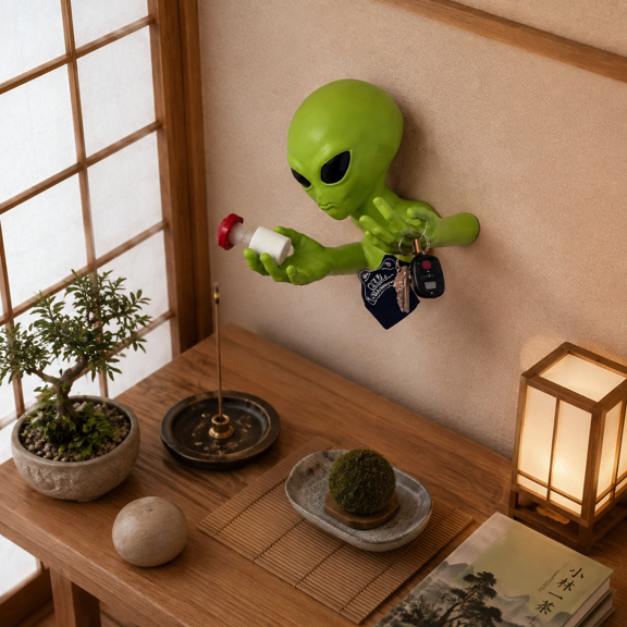 Alien Head Wall Decor - Green 3d Sculpture With & Hand Creative Latex Material Sci-fi Hanging Art Collectible Statue Decoration O