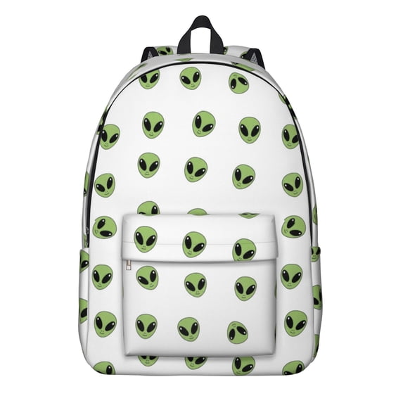 Alien Head White Pattern Backpack for School, Cute School Bag with Adjustable Shoulder Straps and Padded Back, 15.7"x11.8"x5.5"