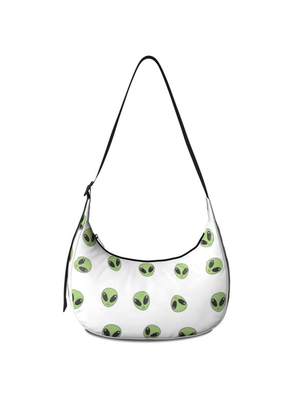 Alien Head White Pattern Hobo Shoulder Bag, Daily Shoulder Handbag with Adjustable Strap, Water Resistant Gift Ideas for Walking Travel Shopping