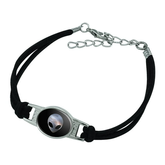 Alien Head in Space Novelty Suede Leather Metal Bracelet