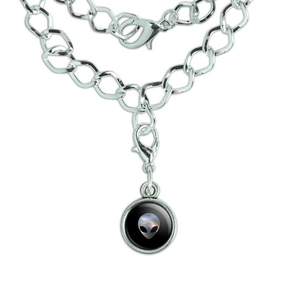 Alien Head in Space Silver Plated Bracelet with Antiqued Charm