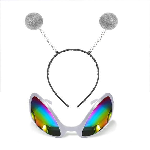 Alien Headband Alien Glasses Set Boppers Antenna Headband Rainbow Lens Sunglasses for Alien Theme Halloween Party Supplies