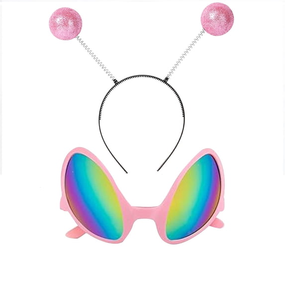 Alien Headband Alien Glasses Set Boppers Antenna Headband Rainbow Lens Sunglasses for Alien Theme Halloween Party Supplies