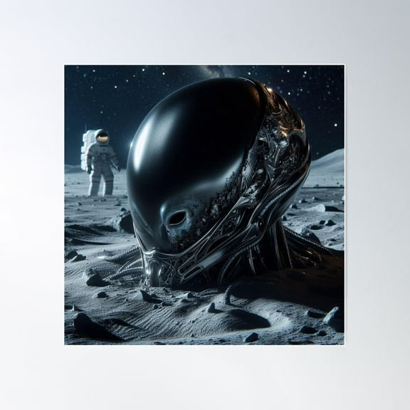 Alien Helmet On The Moon Poster Wall Art, Modern Wall Decor For Living Room Bedroom, 24x24 UNFRAMED