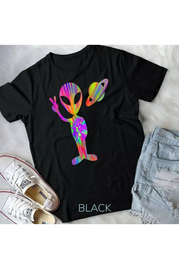 Alien Hippie Saturn Silhouette I Aliens UFO Roswell Tie Dye Unisex Tshirt