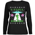 thumbnail image 1 of Alien I Still Believe Ugly Christmas Sweater Ladies' Relaxed Jersey Long-Sleeve Tee Black 2XL, 1 of 1