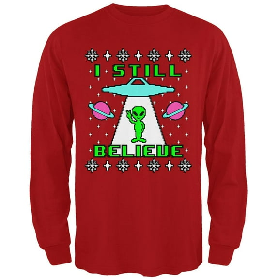 Alien I Still Believe Ugly Christmas Sweater Mens Long Sleeve T Shirt Red MD