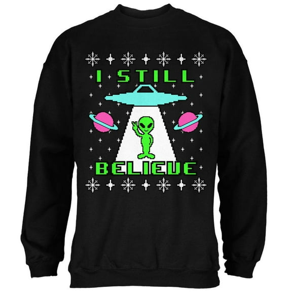 Alien I Still Believe Ugly Christmas Sweater Mens Sweatshirt Black MD