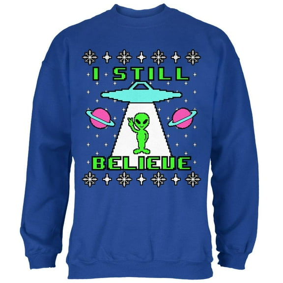 Alien I Still Believe Ugly Christmas Sweater Mens Sweatshirt Royal LG