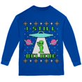 thumbnail image 1 of Alien I Still Believe Ugly Christmas Sweater Youth Long Sleeve T Shirt Royal YMD, 1 of 1