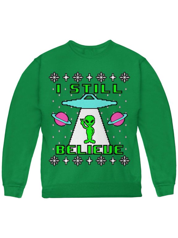Alien I Still Believe Ugly Christmas Sweater Youth Sweatshirt Green YMD