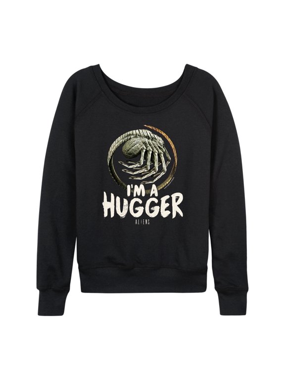 - Im Hugger Women's Lightweight French Terry Wide Neck Long Sleeve Graphic Shirt