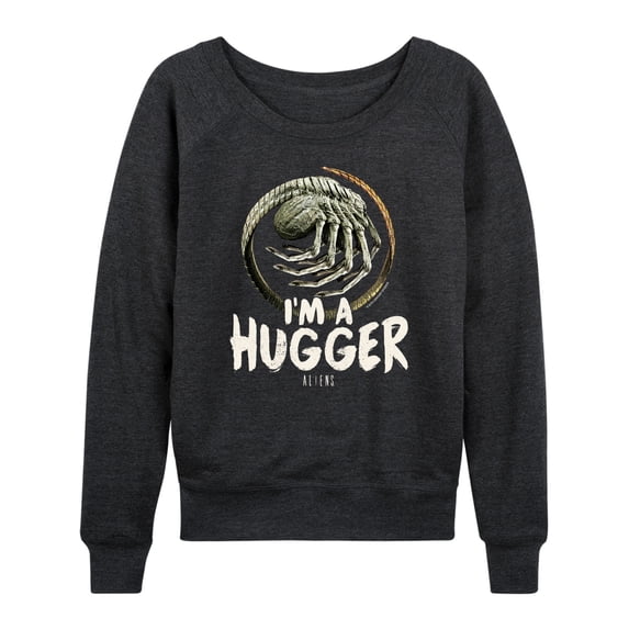 Alien - Im Hugger Women's Lightweight French Terry Wide Neck Long Sleeve Graphic Shirt