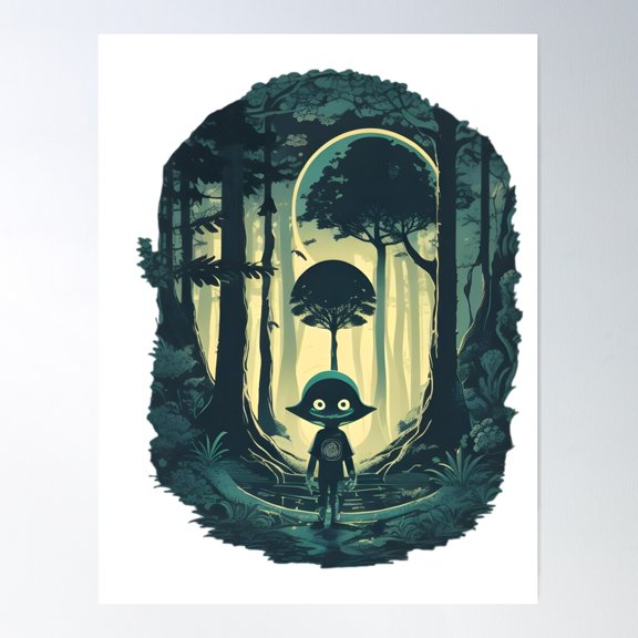 Alien In Forest Design Poster Wall Art, Modern Wall Decor For Living Room Bedroom, 12x18 UNFRAMED