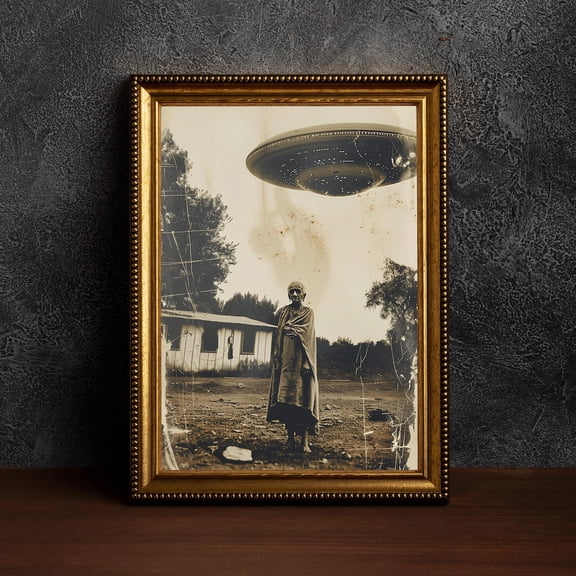 Alien In Tibet,Ufo Desert Posters,Alien Vintage,Old Ufo Art,Southwest Ufo Art,Vintage,Moody Cute Alien Posters,Ufo Vintage Posters, 16x24 UNFRAMED