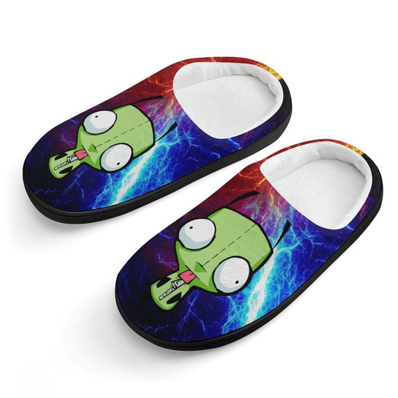 Alien Invader Zim Kid's Cotton Slippers Winter Warm Soft Plush Slippers with Rubber Sole Non-Slip Indoor Outdoor Slip on Shoes Fluffy House Slippers For Boys Girls Teen