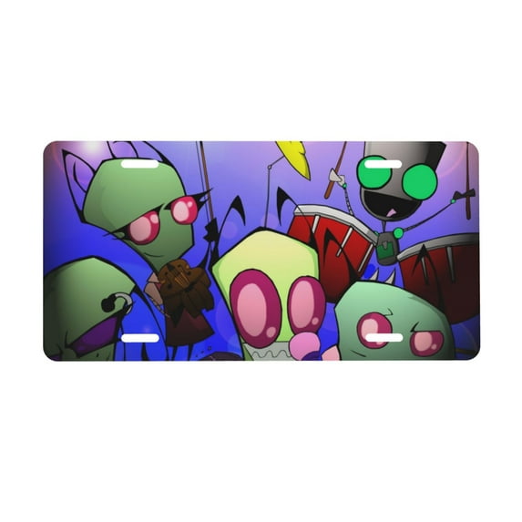 Alien Invader Zim License Plate Cover Aluminum Novelty Vanity Tag Protection License Plate Tag Sign Decorative For Various Car Truck Models