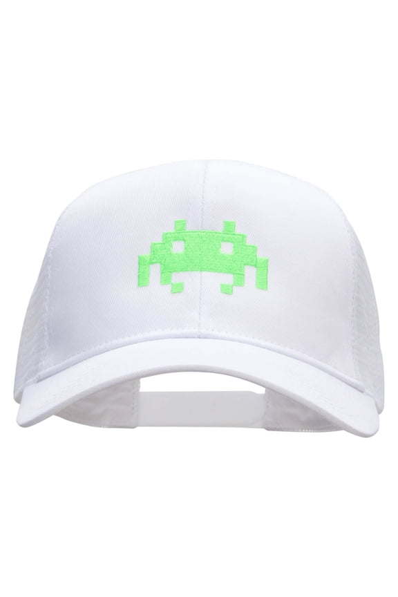 Alien Invades Embroidered Solid Cotton Twill Mesh Prostyle Cap - White OSFM