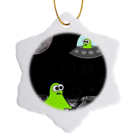 3drose, Alien Invasion, 3 inch Snowflake Porcelain Ornament