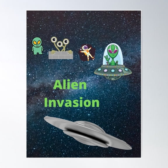 Alien Invasion Collection Poster Wall Art, Modern Wall Decor For Living Room Bedroom, 8x12 UNFRAMED