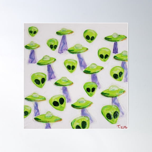 Alien Invasion Flying Saucers From Outer Space Poster Wall Art, Modern Wall Decor For Living Room Bedroom, 30x30 UNFRAMED