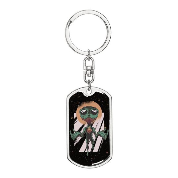 Alien Jesus Stainless Steel or 18k Gold Premium Swivel Dog Tag Keychain