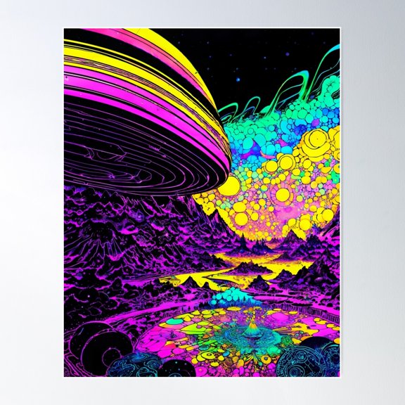 Alien Kaleidoscopic Landscape Poster Wall Art, Modern Wall Decor For Living Room Bedroom, 8x12 UNFRAMED