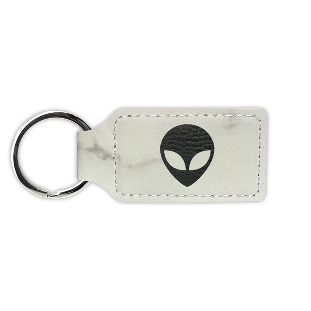 Alien Keychain Leatherette Rectangle - Laser Engraved - Many Colors - Key Chain Ring - mars area 51 ufo aliens v2 - Marble