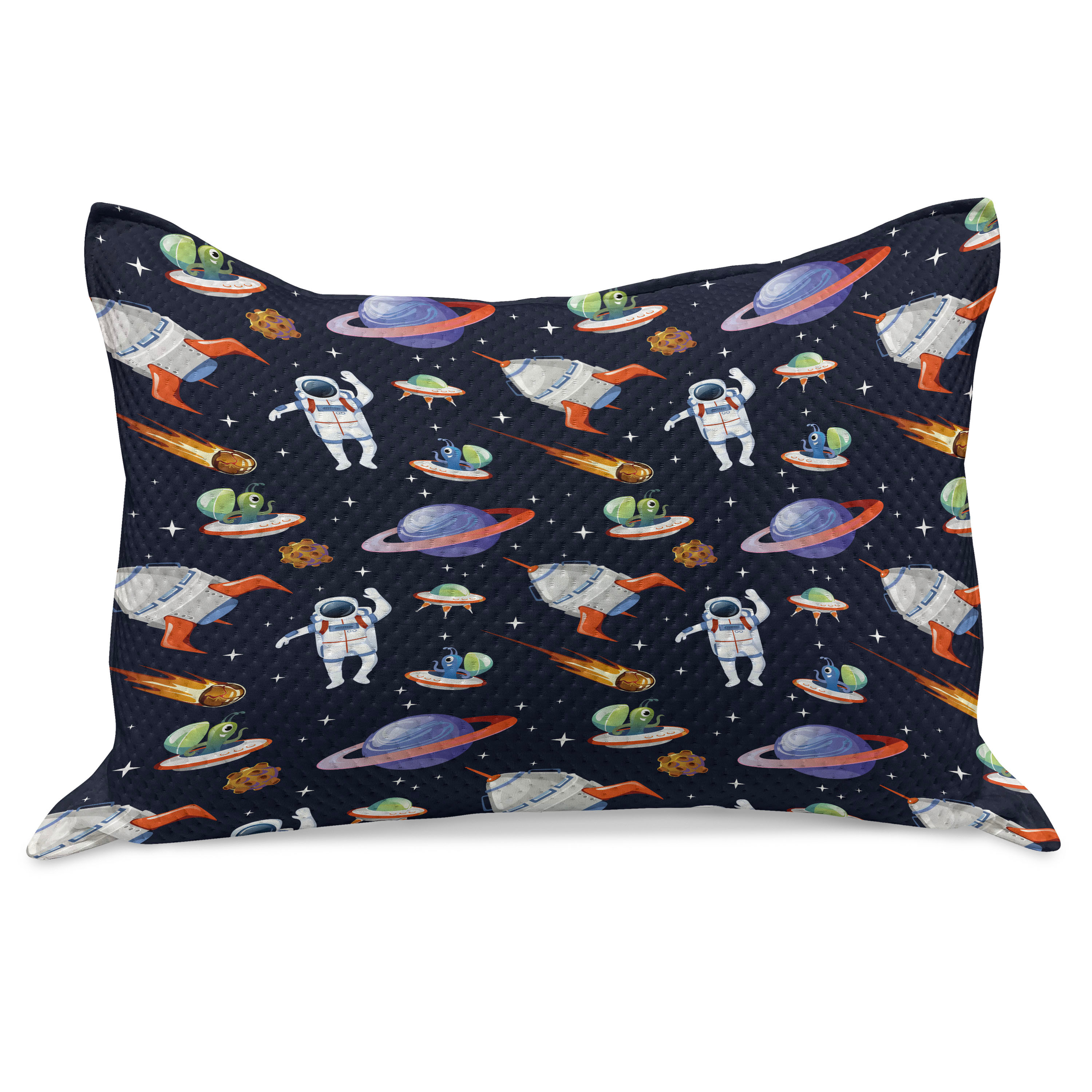 Alien Knitted Quilt Pillowcover, Galaxy Asteroid Astronaut UFO ...