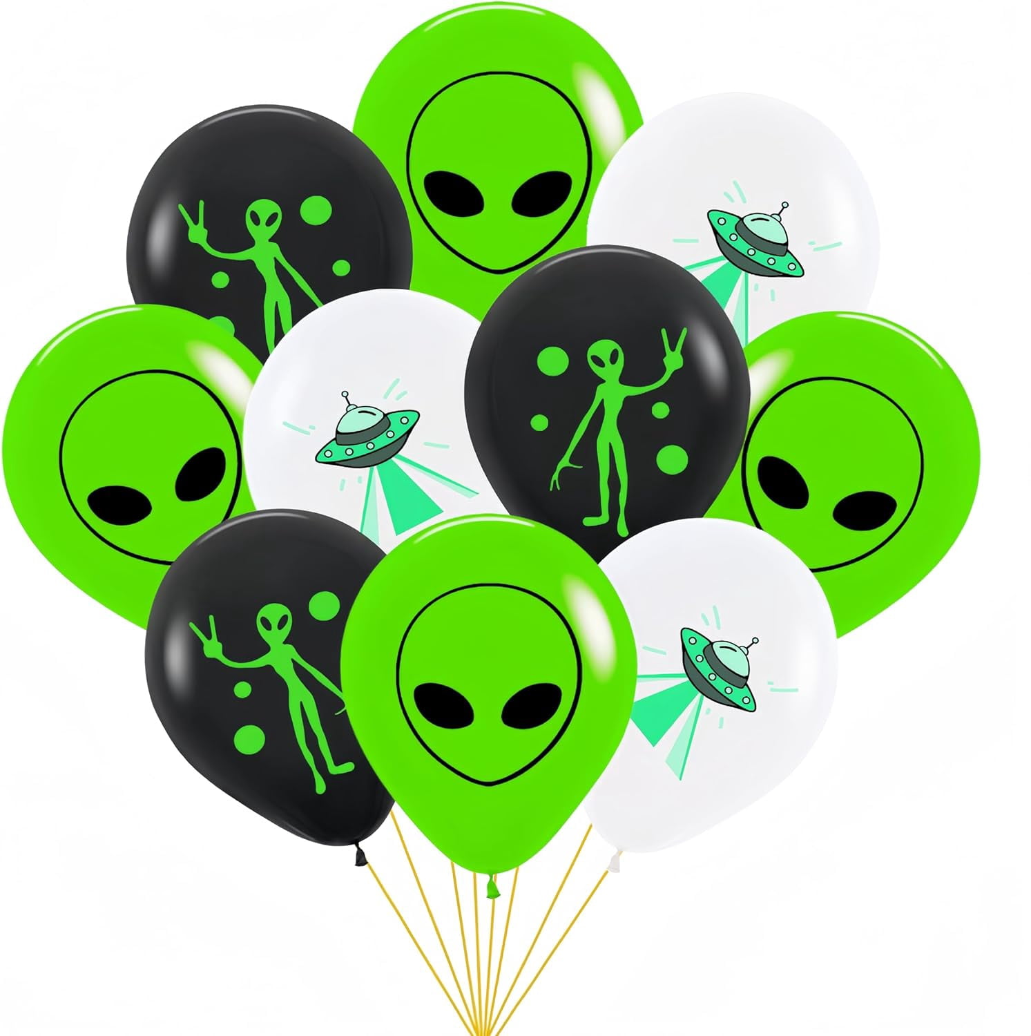 Alien Latex Balloons, UFO Party Supplies, Green Inflatable Alien Prop ...