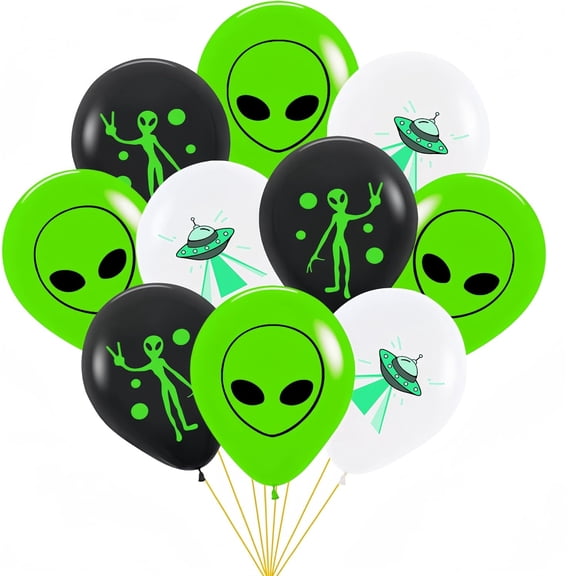 Alien Latex Balloons, UFO Party Supplies, Green Inflatable Alien Prop for Space and Halloween Party Decoration