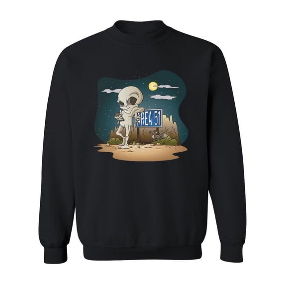Alien Leaning On Area 51 Sign Sweatshirt Men -Image by Shutterstock, Male Medium