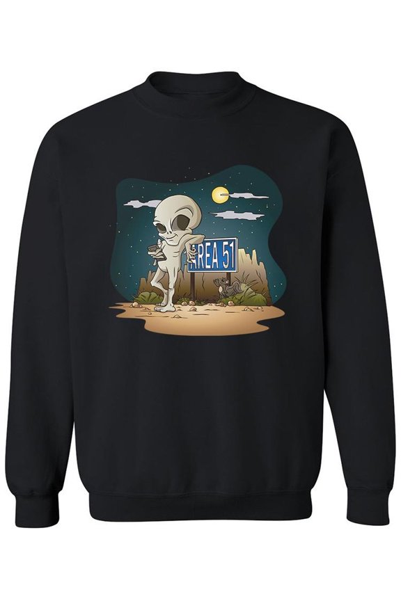 Alien Leaning On Area 51 Sign Sweatshirt Men -Image by Shutterstock, Male Small