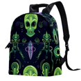 Alien Leather Book Bag with Printed Design, Adjustable Straps, Large