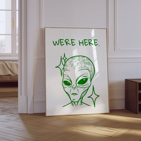 Alien Line Art UFO Unframed Paper Print