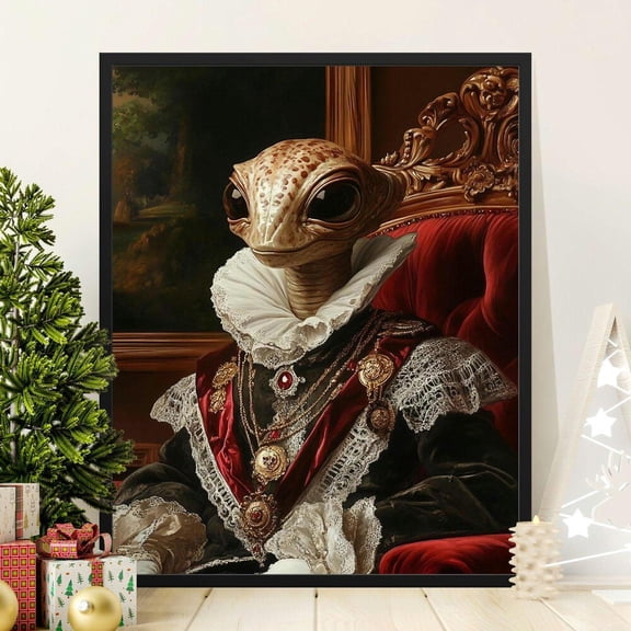 Alien Lizard Monarch Portrait Poster Hum.Orous Royal Alien Lizard Art Print Unique Fantasy Royal Reptile Wall Decor Unique Birthday Gift