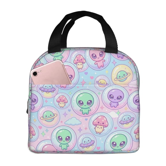 Alien Lunch Bag Insulated Lunch Box Front Pocket Portable Thermal Cooler Tote Women Men Large Capacity Leakproof Meal Prep Bag Work Office Picnic