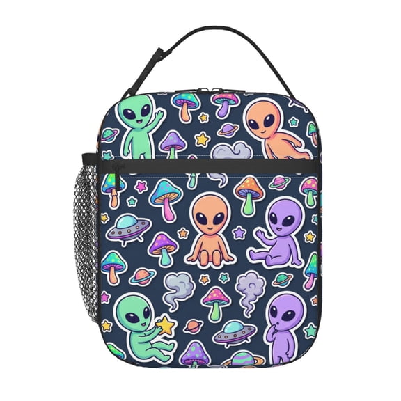 Alien Lunch Bag, Ufo Outer Space Artwork Insulated Lunch Tote, Reusable Cooler Bag For Daily Use Work Travel Picnic