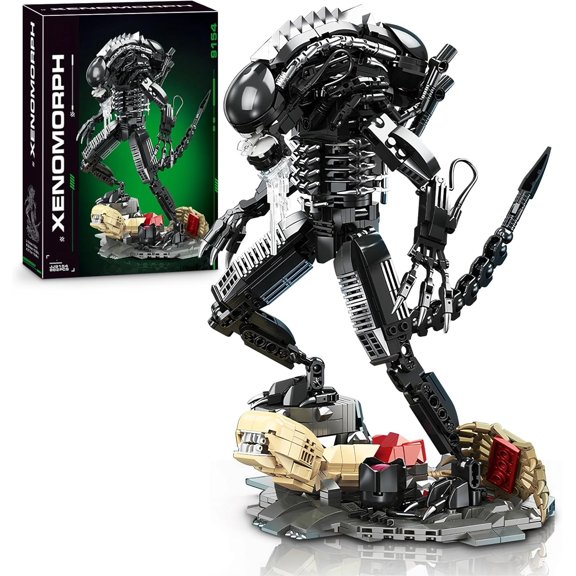 Alien Mech Xenomorph Warrior Building Sets for Adult, Horror Action Figure Toy with Base,Gifts for Teens Aged 14+, Perfect for Birthdays Christmases Halloweens, 882 Pieces