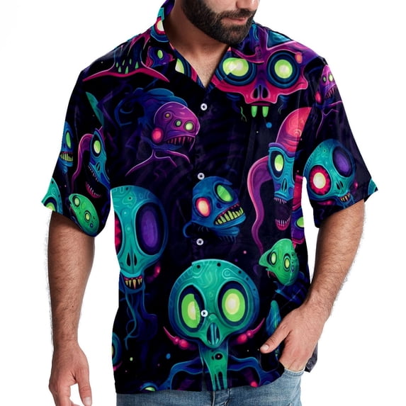 Alien Men's Button Down Hawaiian Print Short Sleeve Casual Summer Beach Shirts
