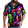 thumbnail image 1 of Alien Men's Button Down Spread Collar Casual Printed Short Sleeve Summer Beach Unisex Shirts, 1 of 6