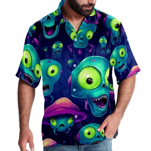 Alien Men's Short Sleeve Button Down Beach Shirts, Casual Printed Summer Unisex Tops