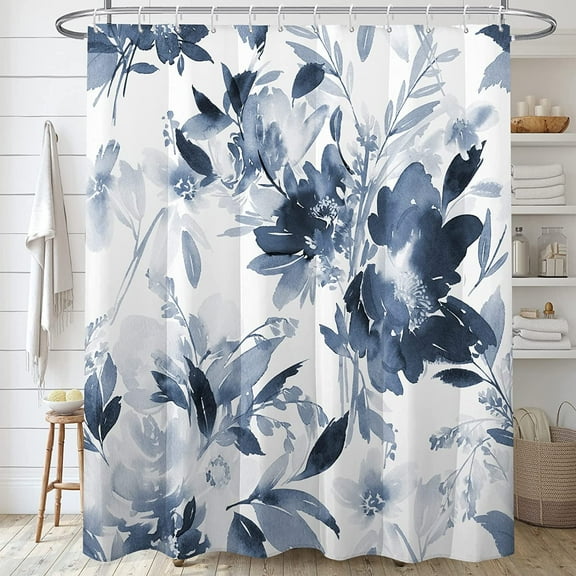 Alien Meow Aqua Blue Floral Polyester Shower Curtain, 72" x 72" Waterproof