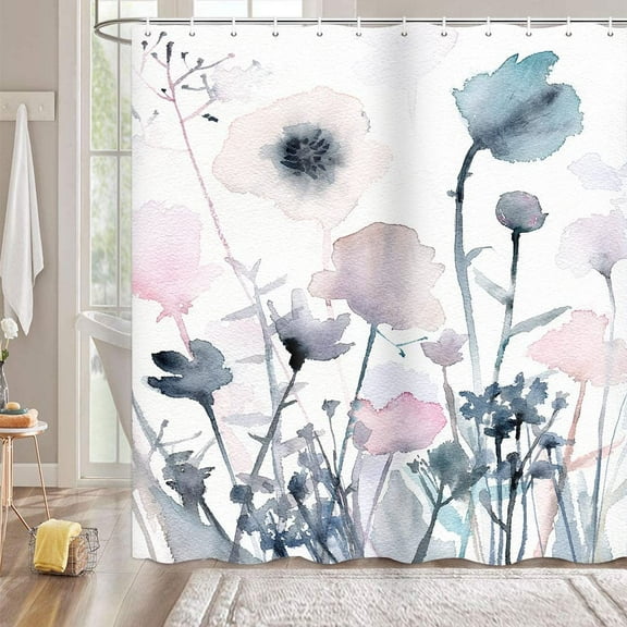 Alien Meow Watercolor Floral Polyester Shower Curtain, 72" x 84" Waterproof