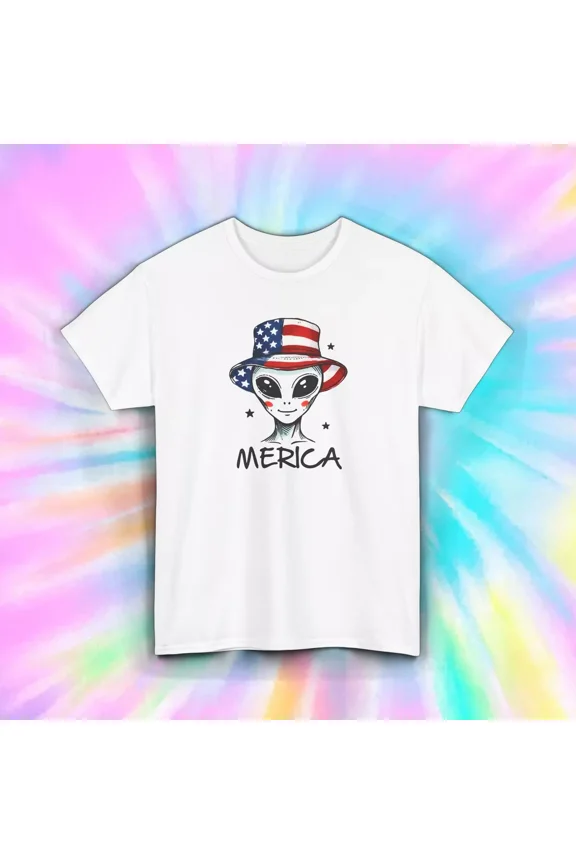 Alien Merica T-Shirt Funny USA July 4th UFO Space Gift