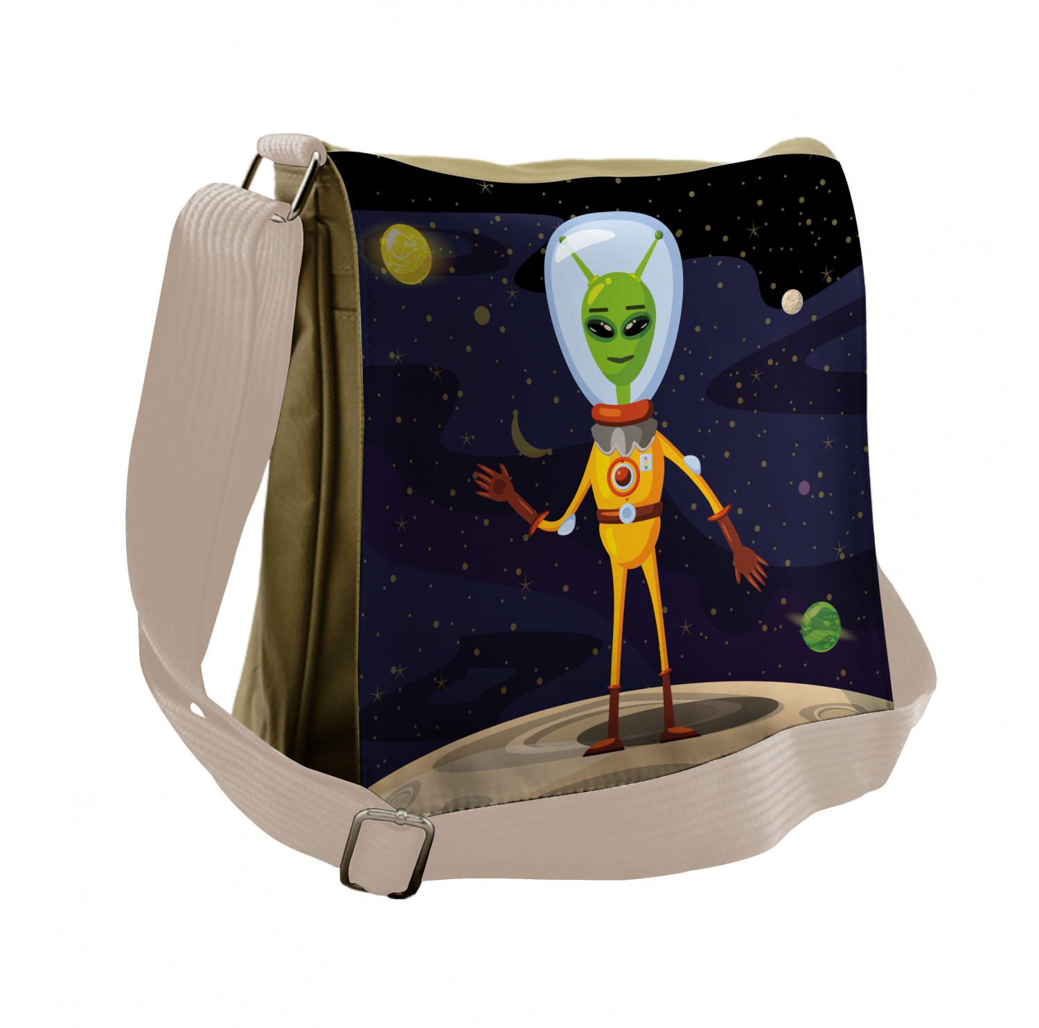 Alien Messenger Bag, Funny Creature in a Spacesuit, Unisex Cross-body ...