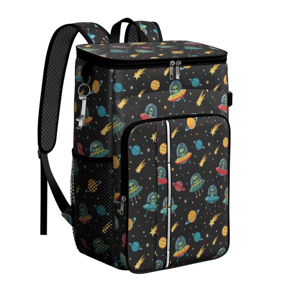 Alien and Meteor Black Pattern Insulated Cooler Backpack, 600D Oxford Lunch Box with Leakproof PEVA Lining, Durable Gifts Ideas for Family Friends,20L