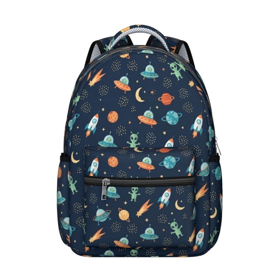Alien Meteor Deep Blue Pattern Backpack for School, Cute School Bag with Adjustable Shoulder Straps and Padded Back, 15.3"x11"x7.1"